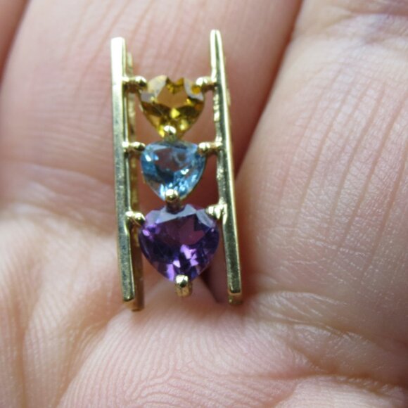 $750 10k Gold Topaz Amethyst Lather Pendent - Picture 1 of 3